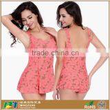 Women Pink Fashion Floral Print Summer Beach Tankini Swimwear