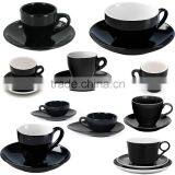 Beautiful China Black Color Glazed Logo Decal Artwork Design Printable Coffee Tea Cups and Saucers Sets thumbnail-1