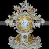 Ancient Collectable Antique Brass and Ceramic Table Clock, Decorative Lady Dancing Under Flower Tree Desk Clock thumbnail-5