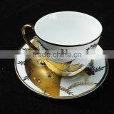 Fine China Electric Porcelain Tea Cup and Saucer Set Golden Printing Cup and Saucer Cheap thumbnail-1