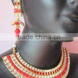 Crystal Ruby Bollywood Necklace Jhumka EARRING Set thumbnail-6