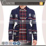 Navy Shawl Collar Long Sleeve Snow and Deer Patterns Cardigan Ugly Christmas Sweater thumbnail-1