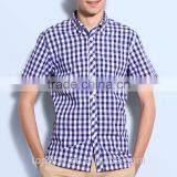 Plaid Young Style Deep Blue Short Sleeve Summer Collar Button Men Casual Shirt thumbnail-1