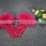 Hot Sell Ladies Winter Warm Genuine Leather Gloves With Raccoon Fur Cuff thumbnail-2