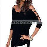 Women's 100% Cotton Comfort Colors TShirts in Bulk Hollowed Out Shoulder Three Quarter Sleeve thumbnail-6