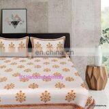 Cotton Hand Block Print Bed Sheet Set, Queen Size Throw Bed Speared 2 Pillow Set