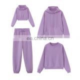 Wholesale regular sweatshirt + hoodie +crop hoodie+ sweat pant cotton fleece two pieces jogger set to match