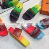 RTS New Lady High Heel Multi Color Sandals Women High Heel Rainbow Flat Form Shoes Summer Wedge Sandals Slippers With Diamond thumbnail-7