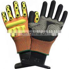 Orange Color HPPE Cut Resistant Nitrile Rubber Palm Impact Resistant And Anti-Vibration Work Gloves ANSI4 thumbnail-1