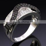 Trending Style Curve Wavy Pattern Jet & Clear Zirconia Stones Party Jewelry Ring thumbnail-3