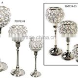 round crystal beads candle t-light holder with aluminium stem , silver polish crystal candle pillar holder with bowl