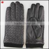 2016 Men Sheepskin Leather Glove With Knit Cuff and the Back of Hand Woven Leather thumbnail-1