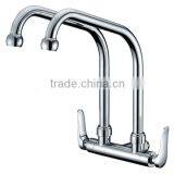 High Quality Brass 2 way Sink Faucet Double Spout and Handle, Polish and Chrome Finish, M1/2" Wall Mounted