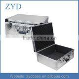 Silver waterproof metal box aluminium hard case with foam, 44 x 37.5 x 19cm