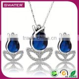 Best Sale Jewelry Blue Gemstone Rose Flower Jewelry Set