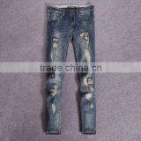 China Jeans Manufacture Men Ripped Pattern Plain Badges Jeans Male Vogue Trouser thumbnail-1