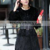 Long Women's 100% Real Rabbit Fur Coat With Fox Fur Cuff thumbnail-3