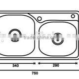 Top-Mount / Drop In Stainless Steel Double Bowl Kitchen Sink T101 thumbnail-2