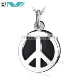 Peace Symbol Charm Pendant Necklace Stainless Steel Chain Silver Black Tones