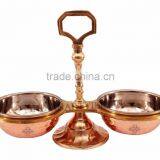 Steel Copper 2 Bowl Compartment Condiment Pickel Set - Serving Dish Curry Home Hotel Restaurant thumbnail-3