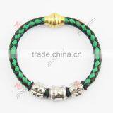 Stainless Steel Magnet Clasp With Green Leather Braided Cuff Bangle thumbnail-3