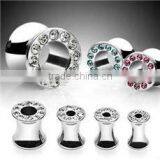 High Polish Surgical Steel Jewelled Ear Tunnel Piercing Body Jewelry