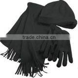 2014 Winter Black Polar Fleece Scarf,hat and Glove Set