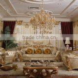 European Romantic and Sweet Style Royal Sofa Set, Wooden Flower Carved Living Room Sectional Sofa Set thumbnail-4