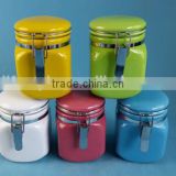 stoneware solid color small canister with seal rack