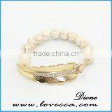 Fashion Stone Beads Bracelet With Metal Leaf Charm thumbnail-4