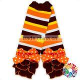 Brown Yellow Orange White Stripe Leg Warmers Baby Girl Leg Warmers Socks With Bows thumbnail-2