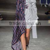 Plus Size Off-the-shoulder Asymmetric Striped Shirt With Long Sleeve thumbnail-5