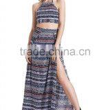 Long Skirt With Kurti and Tops for Sexy Women 2 Pieces Floral Halter Backless Crop Top + Maxi Skirt Set thumbnail-3