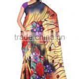 Beige & Black Colored Georgette Satin Printed Saree. thumbnail-4