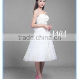Pretty Off Shoulder Tulle Handmade Appliques Knee Length Wedding Dress thumbnail-2