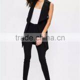 MGOO 100 Cotton Custom Made Tie Waist Sleeveless Blazers Cardigan Slim Fitting Jackets Waterfall Blazers thumbnail-3