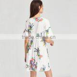 WHITE Flower Designed Short Dress, Women Chiffon Short Sleeve Dress thumbnail-2