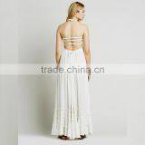 Flowing Hippie Lady Clothes Latest White Backless Beach Dress thumbnail-3