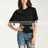 2017 Cotton Lace Up Women Short Sleeve T-Shirts thumbnail-1