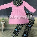 2016 New 3 Pieces Design Baby Girls Pink Top Scarf Aztec Pant Sets Girls Fashion Cute Boutique Set thumbnail-1