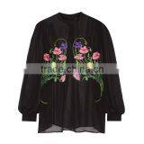 New Model Embroidery Patch Back Neck Elegant Design Long Sleeve New Women Blouses Design Chiffon Blouse thumbnail-3
