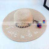 Letters Embroid Frenulum Of Hair Bulb Large Eaves Straw Hat Vogue Sunshade Sandbeach Hat thumbnail-6