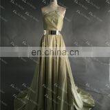 LN146 Real Sample 2016 Fashion Golden Belt Unique Neckline Olive Green Taffeta Wholesale Maxi Evening Dress thumbnail-2