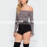 New Style Stripe Detail Off Should Cotton Bodysuit thumbnail-3