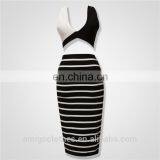 Amigo Black and White 2pcs Sets Crop Top and Long Strap Pencil Skirt Bandage Dress Suit Sexy Evening Dresses for Women thumbnail-1
