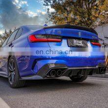Carbon Black Rear Bumper Lip Rear Diffuser With LED for BMW 3series G20 Msport thumbnail-4