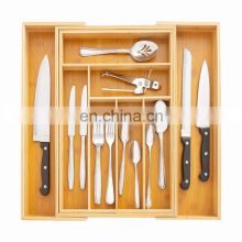K&B multifunction extendable bamboo drawer tray folding cutlery adjustable drawer tray for kitchen