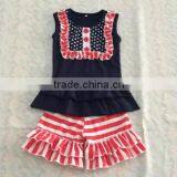 Boutique Girl Clothing Red Stripe Boutique Childrens Clothes Sets Girls Ruffle Pant Set thumbnail-1
