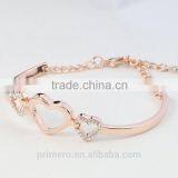 Fashion 18k Rose Gold Plated Three Heart Clear Austrian Crystal Bracelets & Bangles thumbnail-5