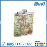 sus304 stainless steel hip flask with pu leather world map on flask HF314                        
                                                Quality Choice